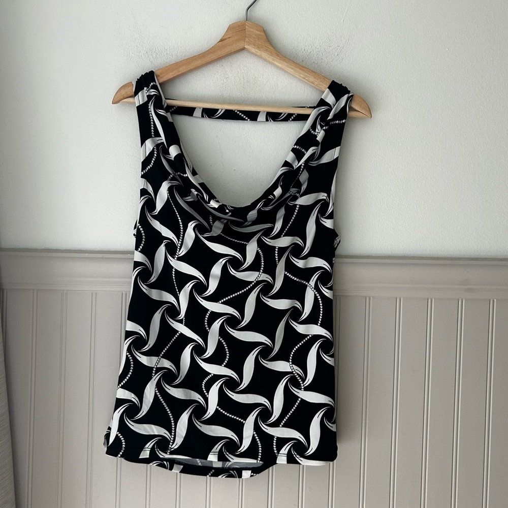 White House Black Market Large Black and White Swirl Blouse